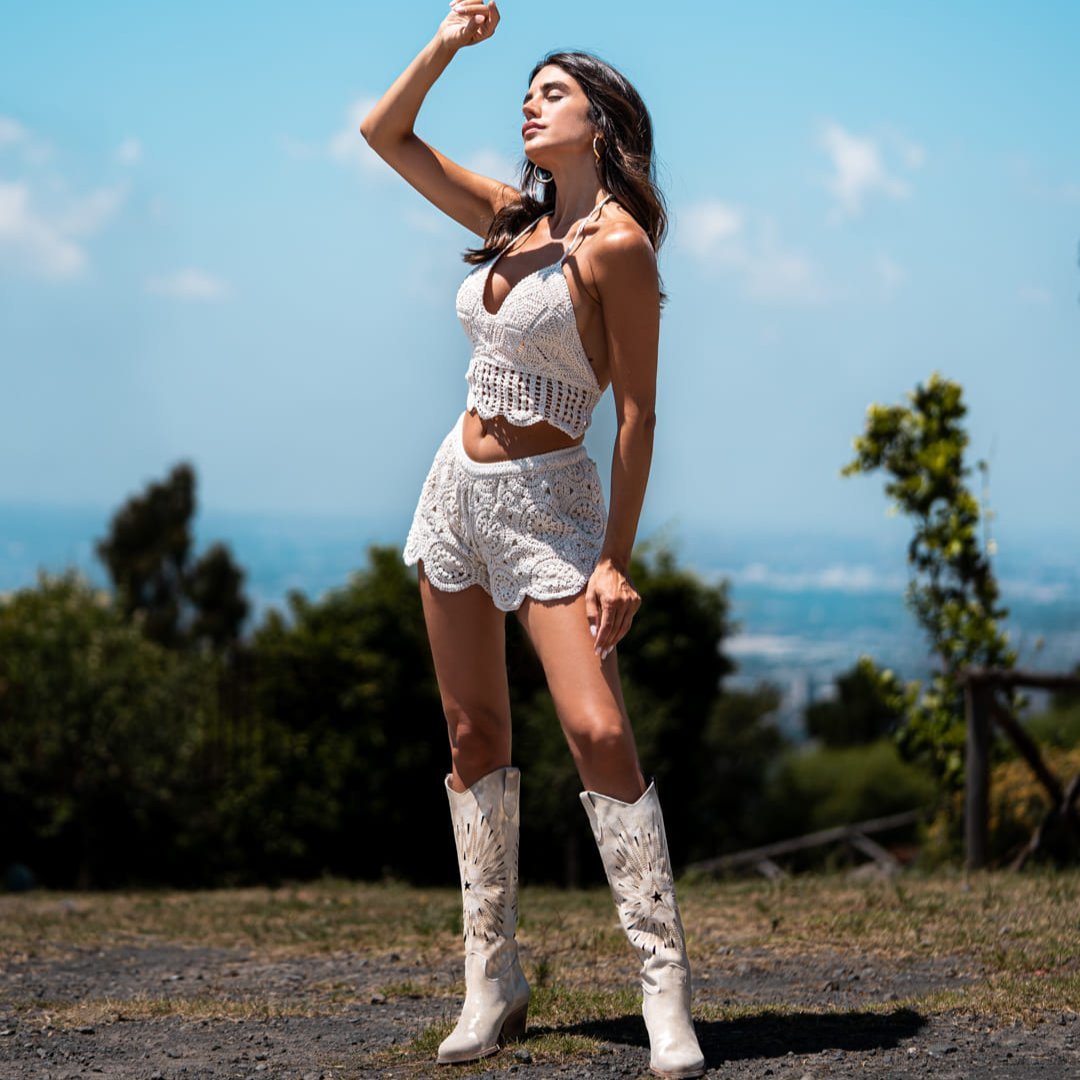 Stivali Texani Jade Shine Beige - KALI SHOES®