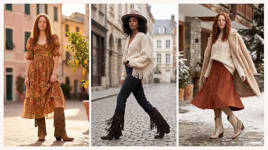 Outfit boho estivi e invernali con i texani con le frange