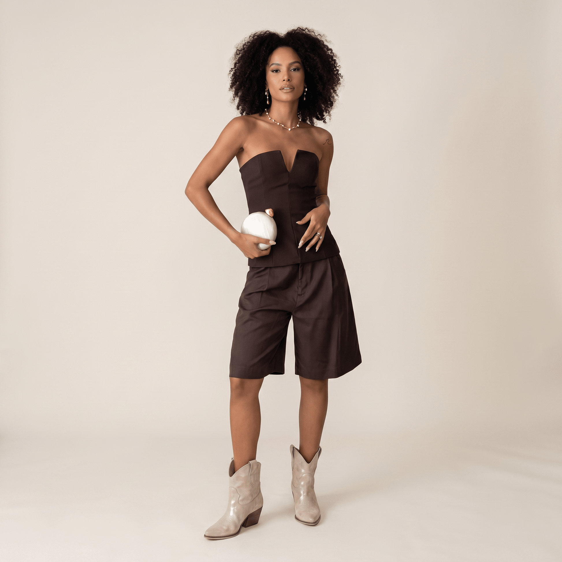Stivaletti Texani Leila Shine Beige - KALI SHOES®