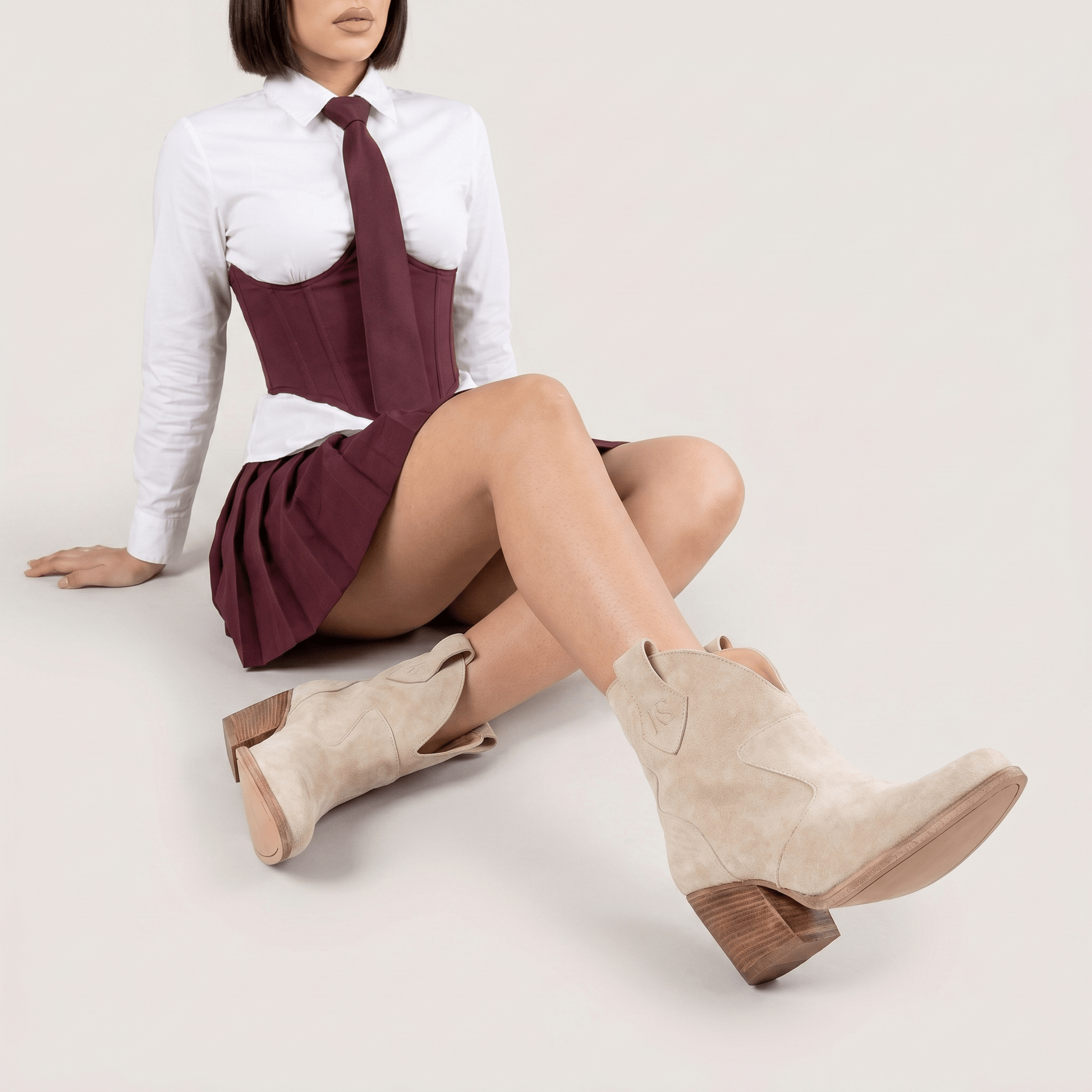 Stivaletti Texani Velvet Beige - KALI SHOES®