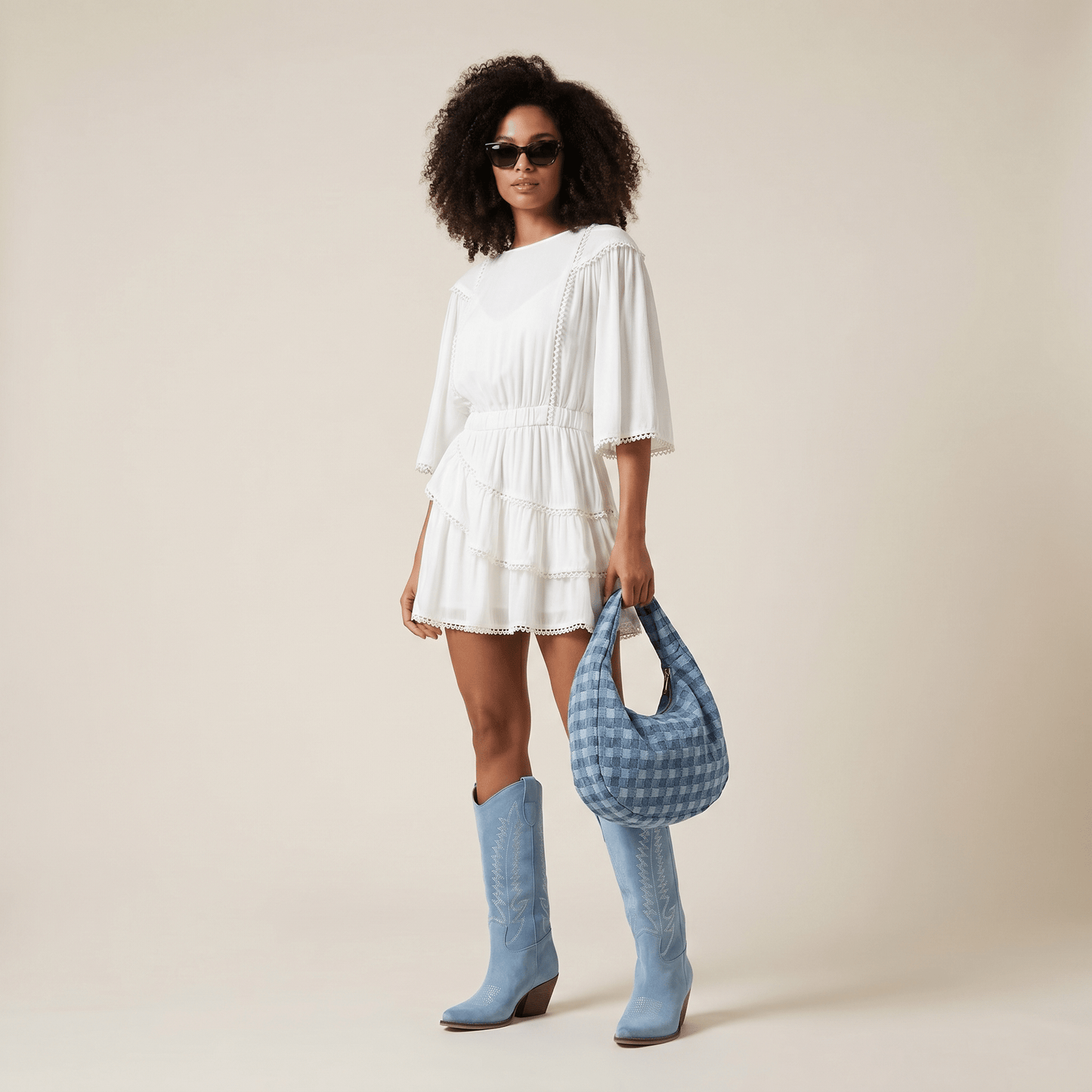 Stivali Texani Dallas Midi Cielo - KALI SHOES®