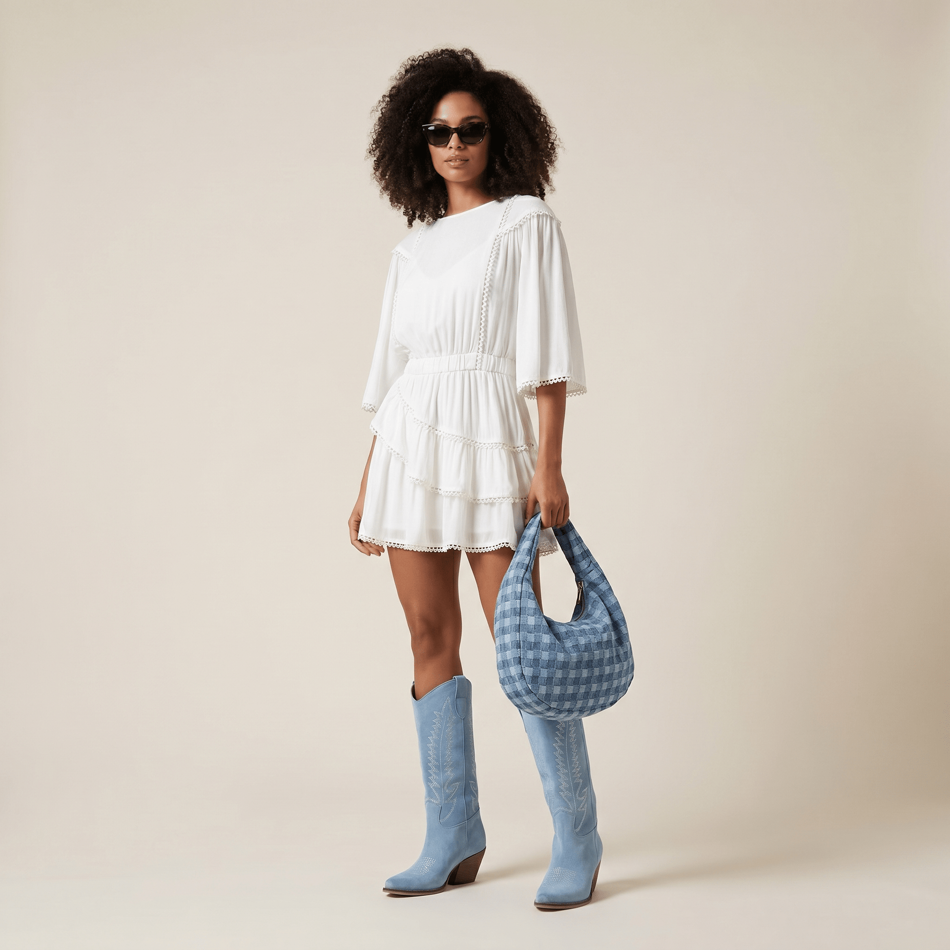 Stivali Texani Dallas Midi Cielo - KALI SHOES®