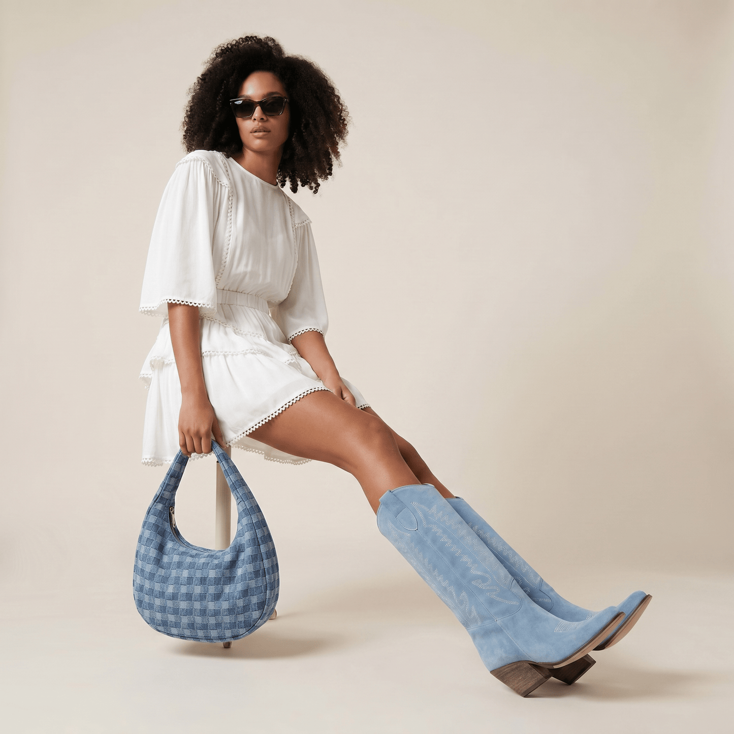Stivali Texani Dallas Midi Cielo - KALI SHOES®